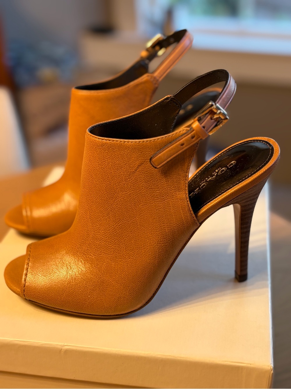 Coach Tan Open-Toe Slingback Stiletto Heels